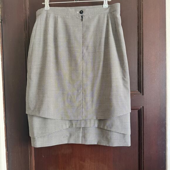 ESCADA | 80s Vintage Wool Silk Blend Houndstooth Multi Layer Pencil Skirt 42 12 - Picture 2 of 7